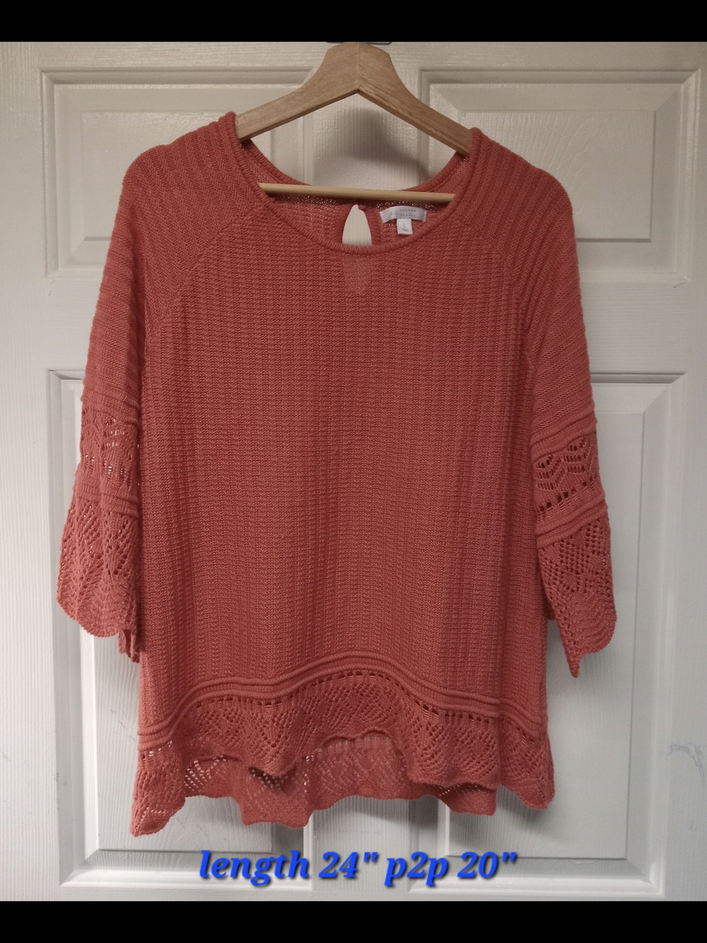 LC Lauren Conrad Coral Crochet-Hem Knit Top